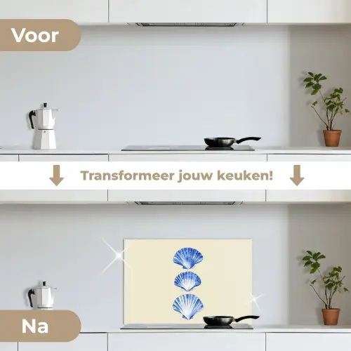 Schelpen - Blauw - Beige keuken achterwand spatscherm klein -voor_na_NL