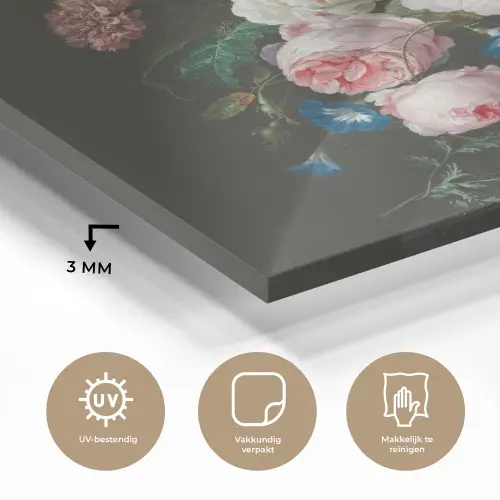 Stilleven met bloemen in een glazen vaas - Schilderij van Jan Davidsz. de Heem plexiglas 5mm klein -sfeer2