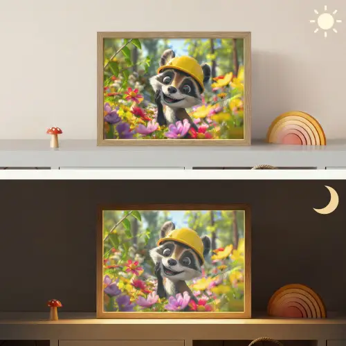 Wasbeer  - Natuur - Bloemen - Bouwhelm Light Box met batterij (Wandlamp kind) middel -sfeer3_kind