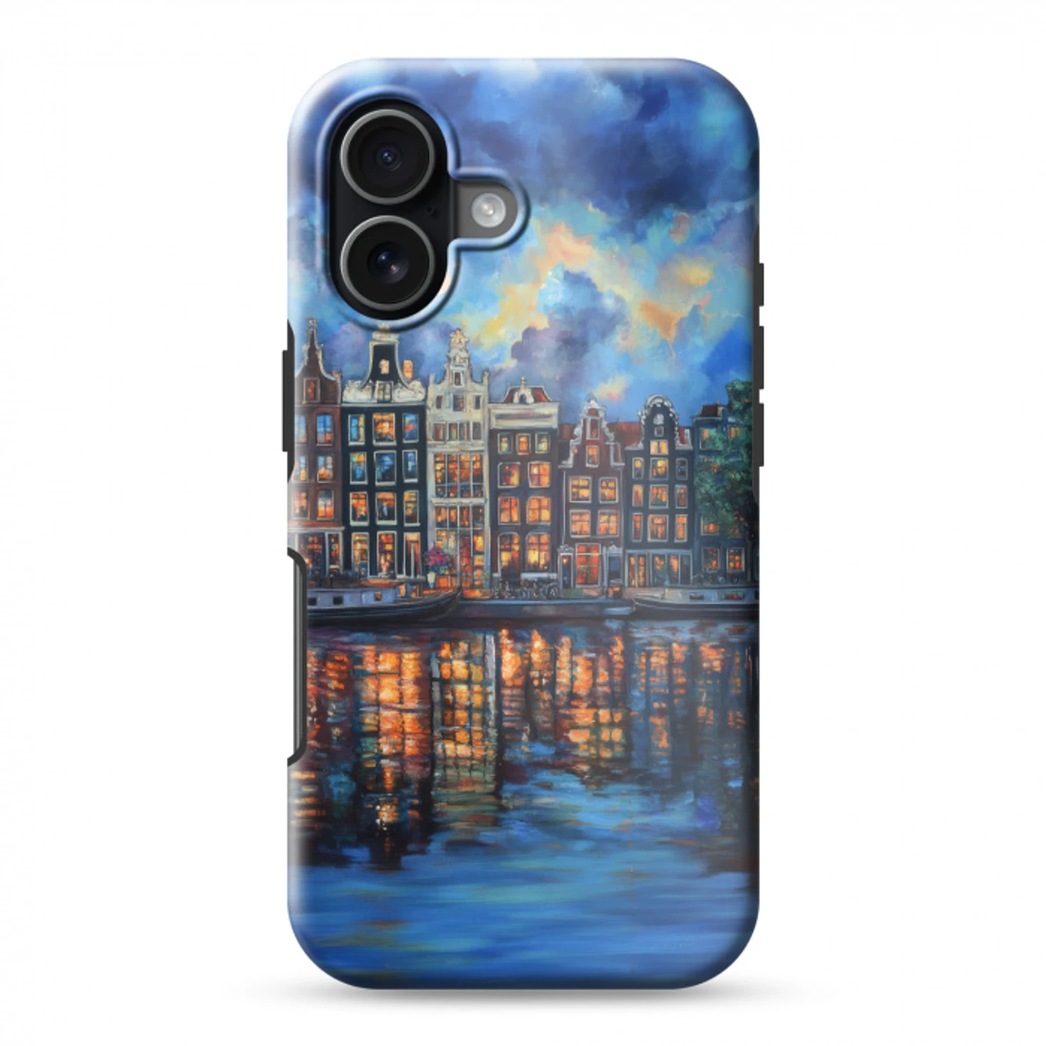 Grachten Amsterdam - Huizen - Stad - Kleurrijk Toughcase MagSafe Apple iPhone 17 klein -3d
