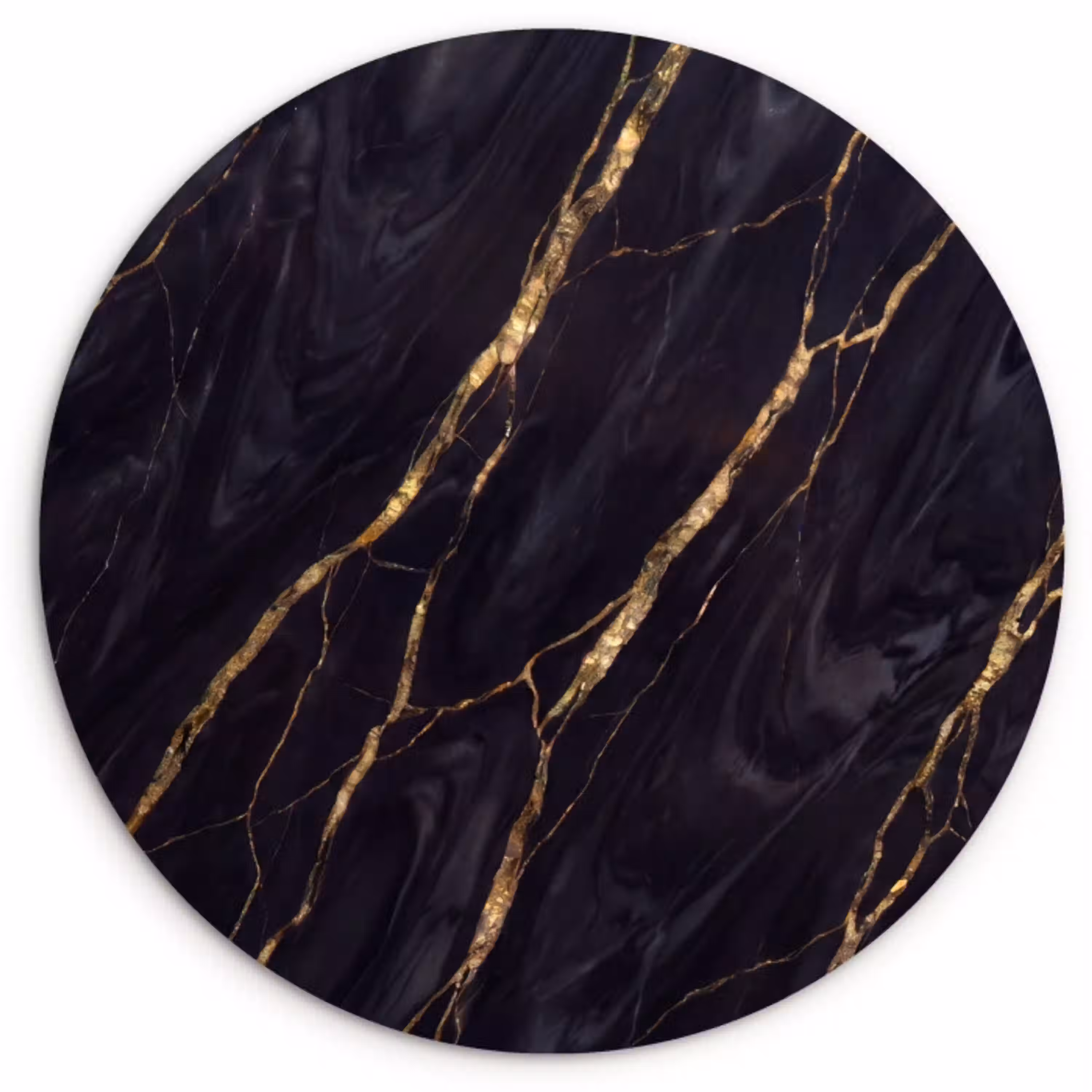 Marmer - Gouden aders - Abstract - Zwart Wandcirkel kunststof plaat 5mm dik klein -3d