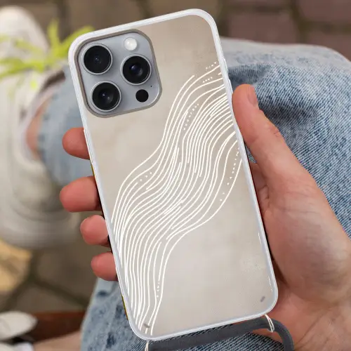 Golvende lijnen - Vloeiend - Zandkleurig Hoesje iPhone 16 Pro Max met koord klein -sfeer3