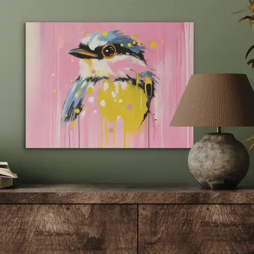 Vogel - Roze - Geel - Blauw PET vilt klein -sfeer2