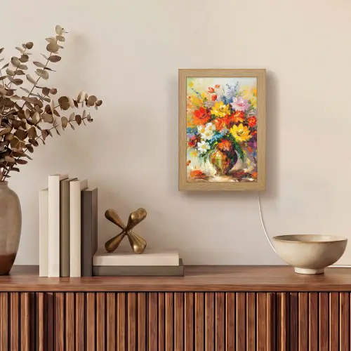Bloemen - Kleurrijk - Olieverf - Bloempot Light Box met kabel (Tafellamp) klein -sfeer2