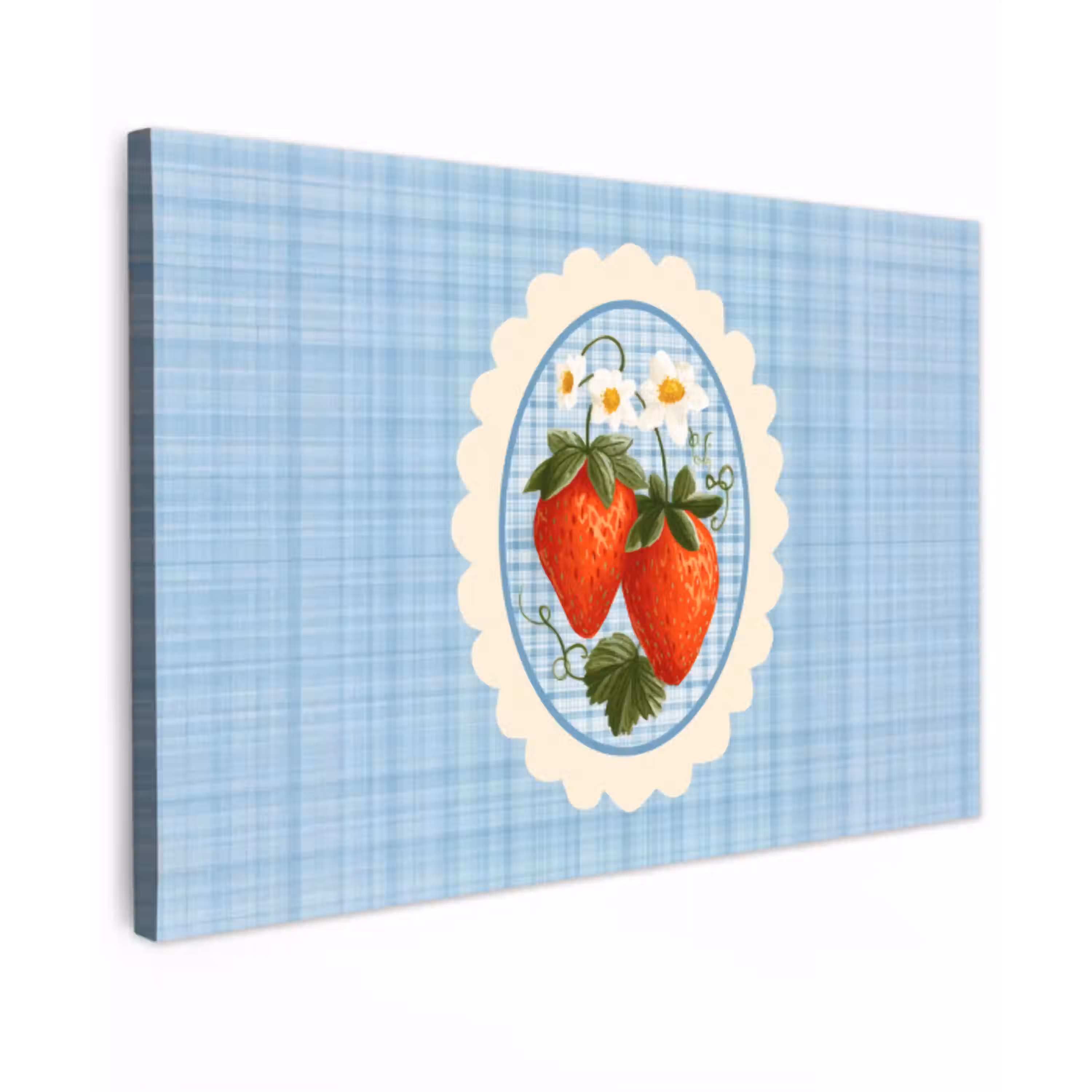 Aardbeien - Lijst - Rood - Geruit canvas 2cm klein -z3d
