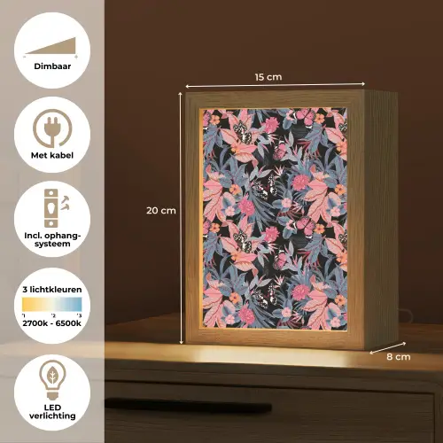Zomer - Vlinder - Zwart - Roze Light Box met kabel (Tafellamp) klein 925 -USP_NL