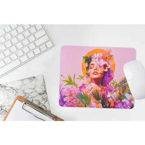 Vrouw - Abstract - Cirkel - Bloemen muismat rubber klein -witbureau