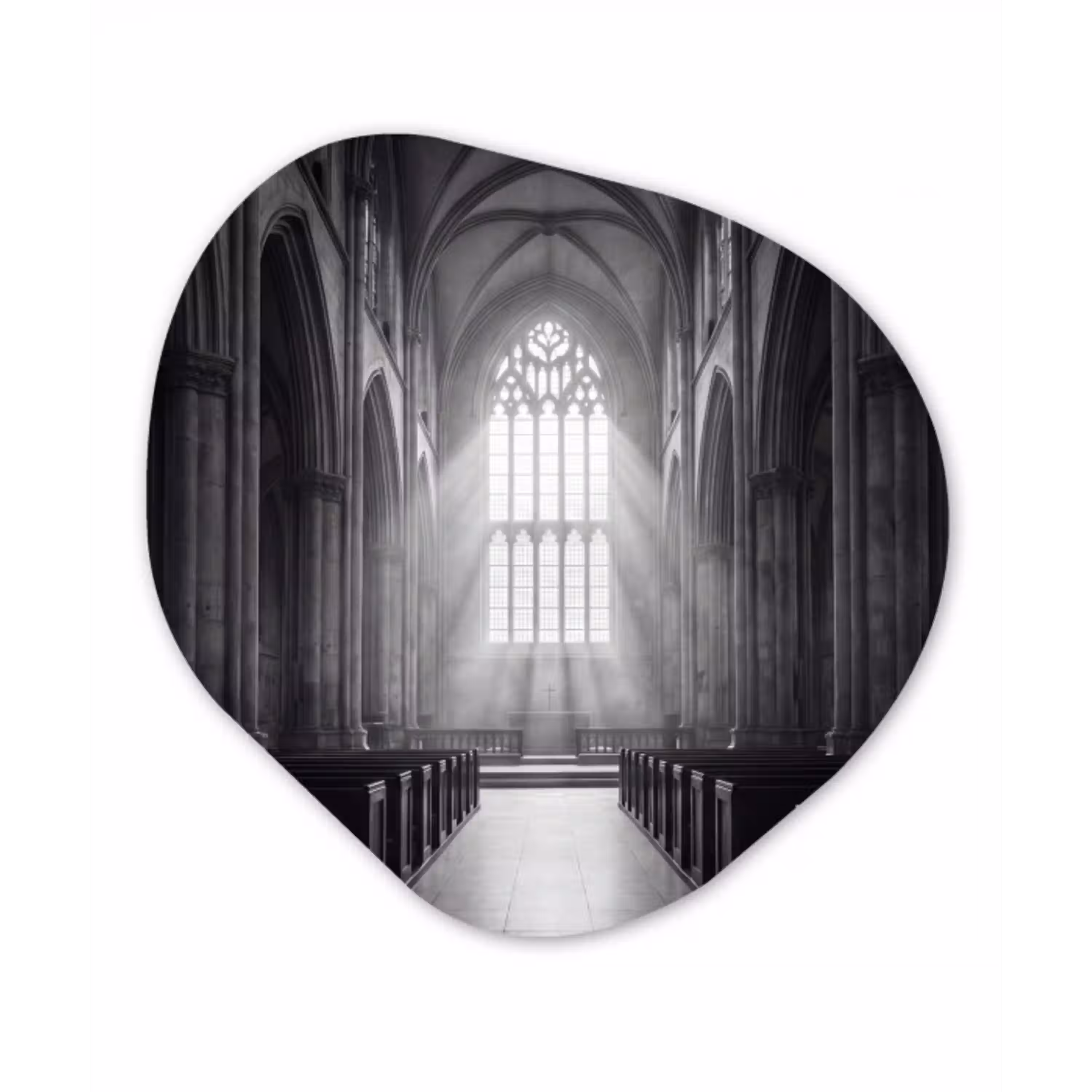 Kerk - Interieur - Lichtstralen - Architectuur - Klassiek Wandcirkel Organisch Aluminium middel -3d