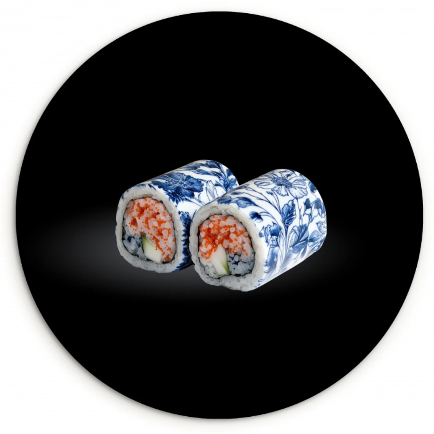Sushi - Delfts blauw - Rijst - Vis - Elegant KitchenYeah - Keuken - Wandcirkel Forex klein -3d