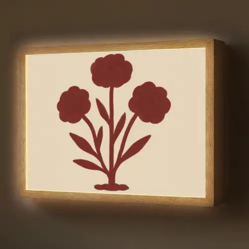 Bloemen - Bladeren - Rood - Minimalistisch Light Box met batterij (Wandlamp) middel -z3d_website