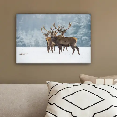 Hert - Dieren - Sneeuw - Winter - Landschap - Natuur canvas 2cm klein -sfeer3