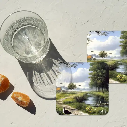 Zandpad - Groen landschap - Water onderzetter kurk middel -sfeer4