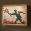 Street art - Man - Bloemen - Graffiti - Banksy Style Light Box met batterij (Wandlamp) middel -z3d_website