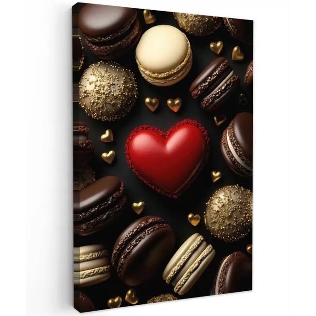 Macarons - Rood - Hart Tuinposter op houten frame 2 cm dik klein -3d