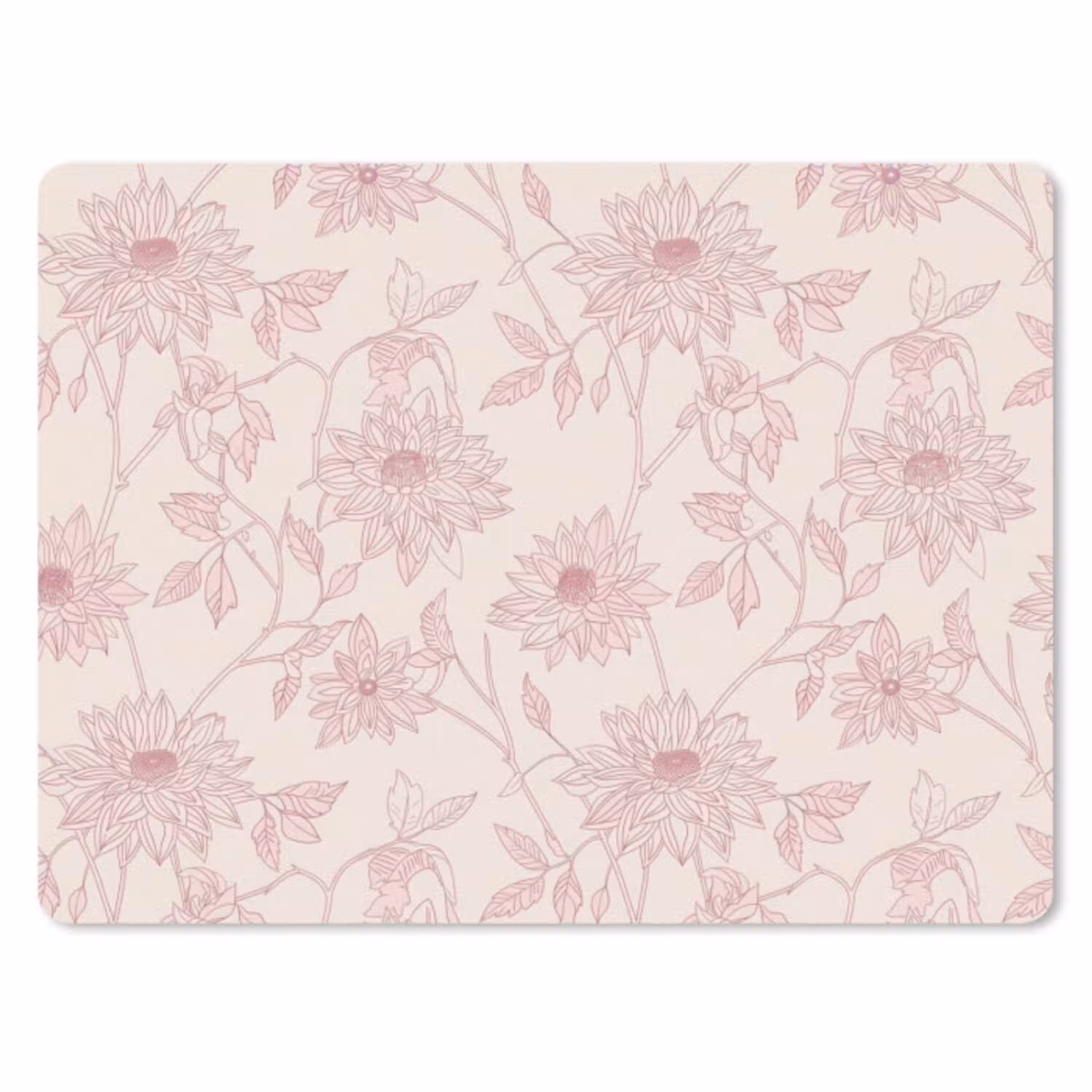 Oudroze - Dahlia's - Lijntekening - Patroon muismat rubber klein 262 -3d