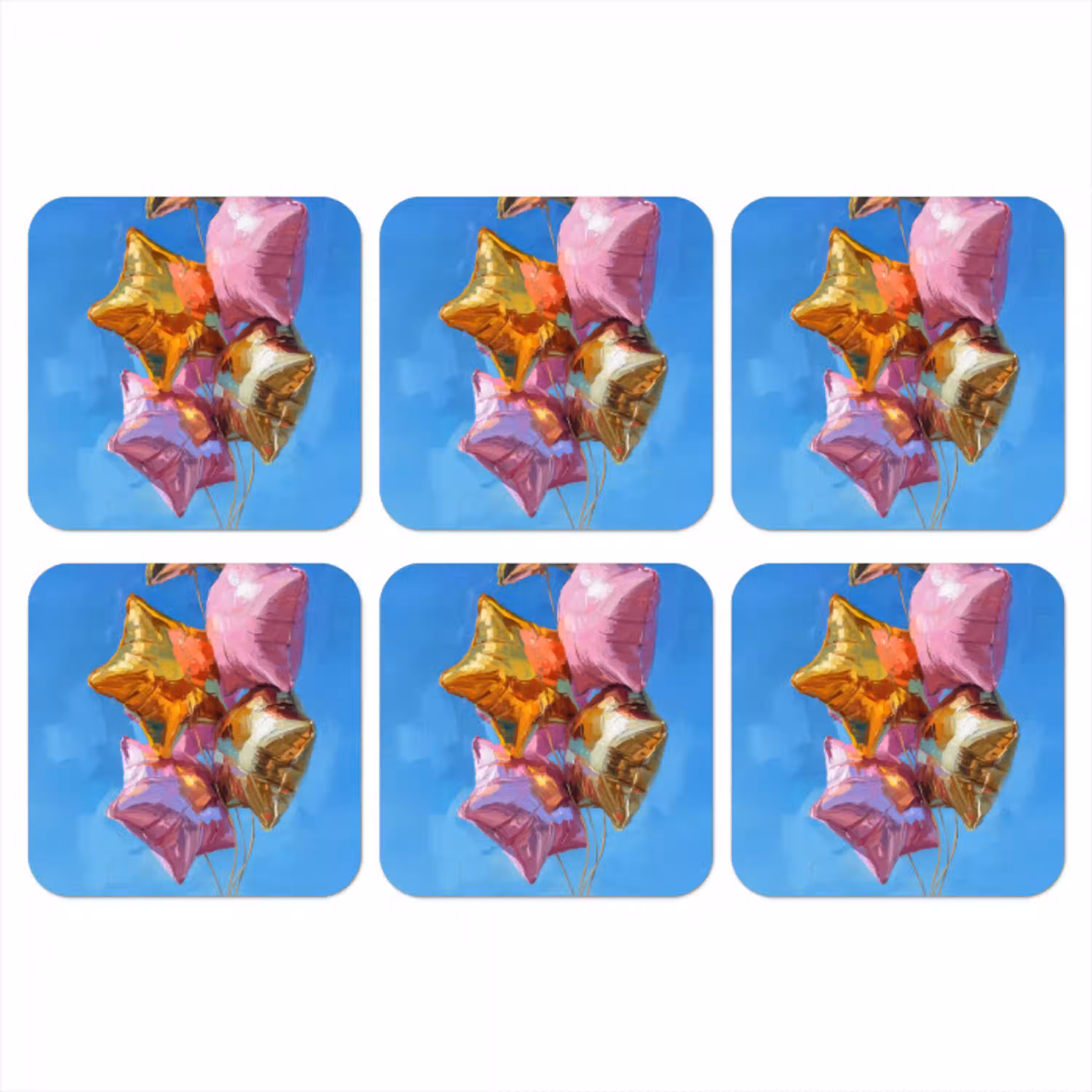 Ballonnen - Goud - Stervorm - Roze onderzetter kurk middel -3d