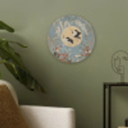Kraanvogels - Maan - Bloemen - Blauw Akoestische PET Vilt - Rond klein -sfeer2