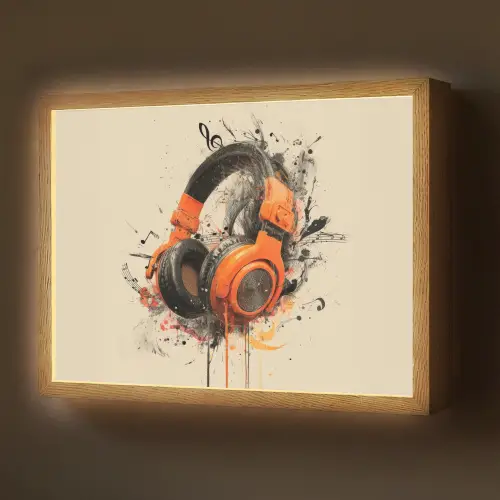 Koptelefoon - Oranje - Explosief Light Box met batterij (Wandlamp) middel -z3d_website