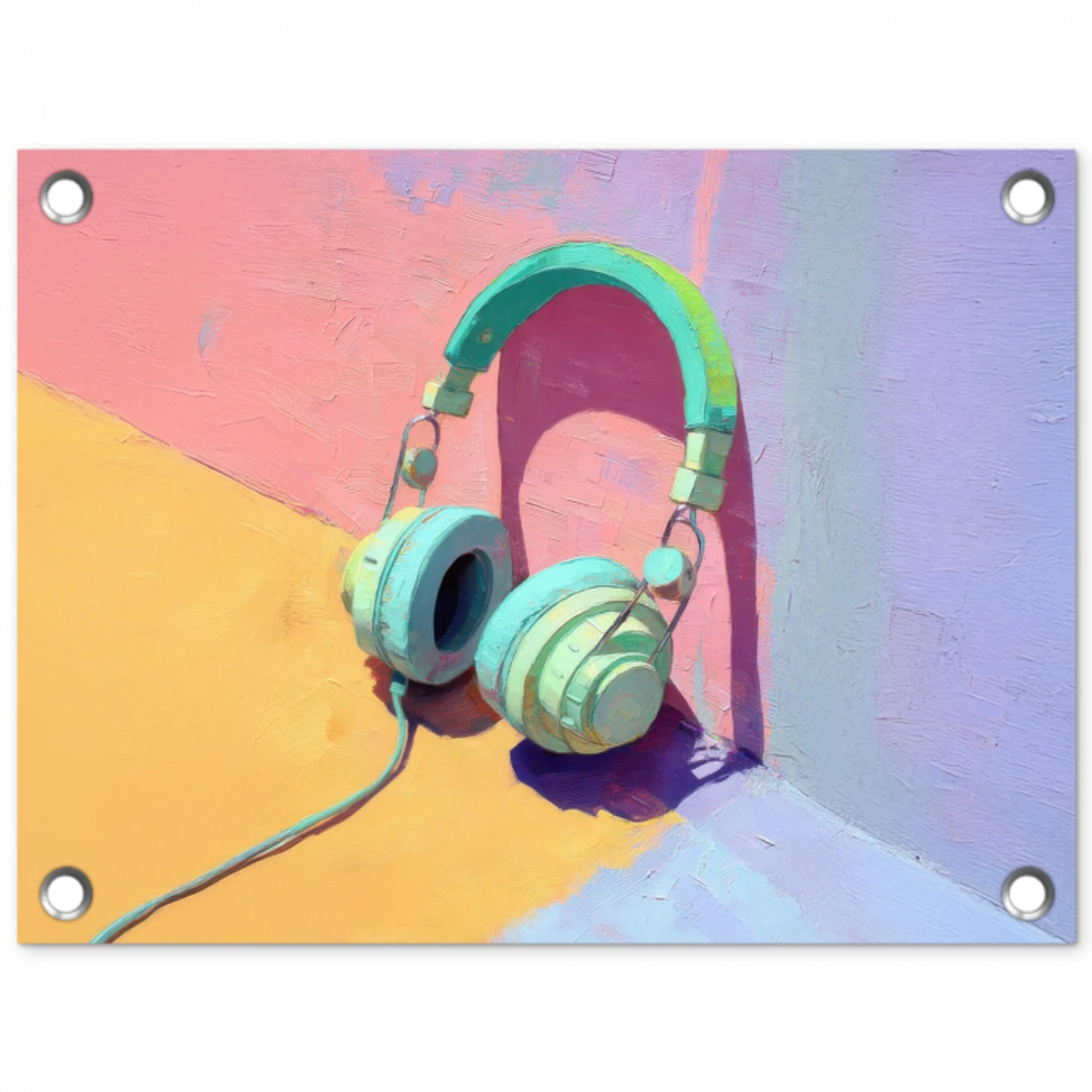 Koptelefoon - Mintgroen - Draad tuinposter los doek klein -3d