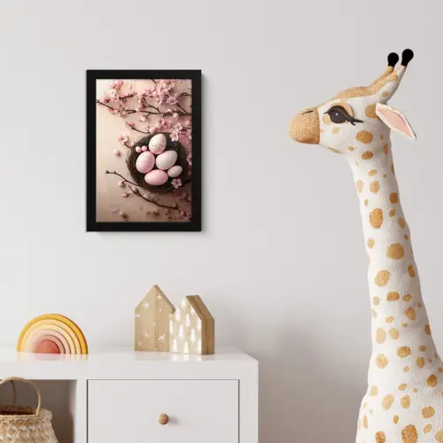 Roze - Bloesems - Eieren fotolijst zwart zonder passe partout klein -usfeer4_kinderkamer