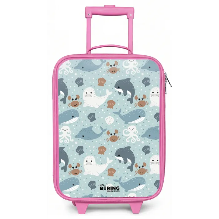 Zeedierenpatroon met dolfijnen, zeehonden en krabben Kinderkoffer - Roze klein -zz3dotto