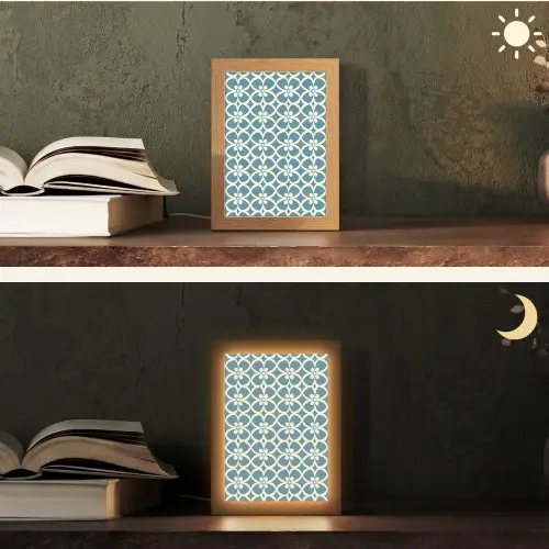 Patroon - Symmetrisch - Blauw Light Box met kabel (Tafellamp) klein 925 -sfeer3
