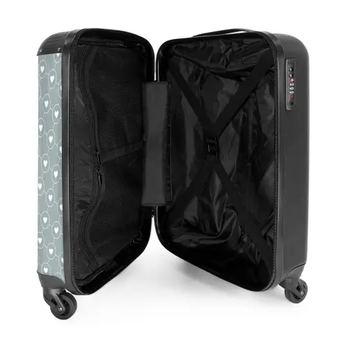 Grijsgroene achtergrond met witte hartjes NBS - Handbagage koffer - Volwassenen Unisex middel -binnenkant
