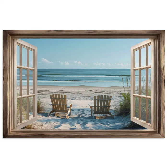 Doorkijk - Strandstoelen - Duinen - Zee - Natuur poster papier klein -3d