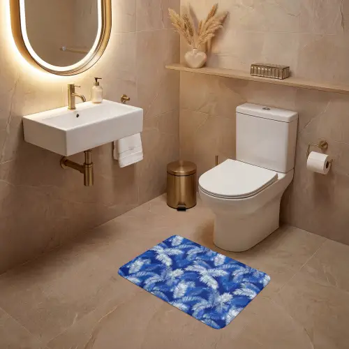 Palmblad - Patroon - Blauw WCmat klein 1009 -sfeer3