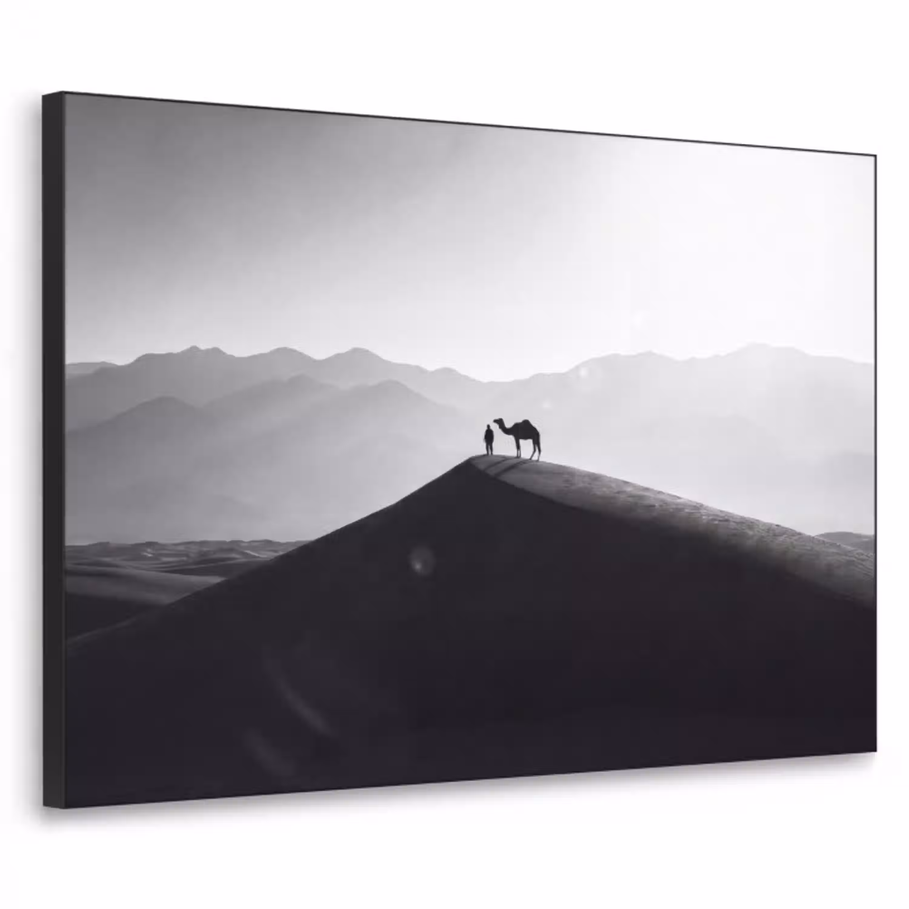 Mens - Kameel - Zandduin - Natuur - Monochroom Textielframe zwart klein -3d
