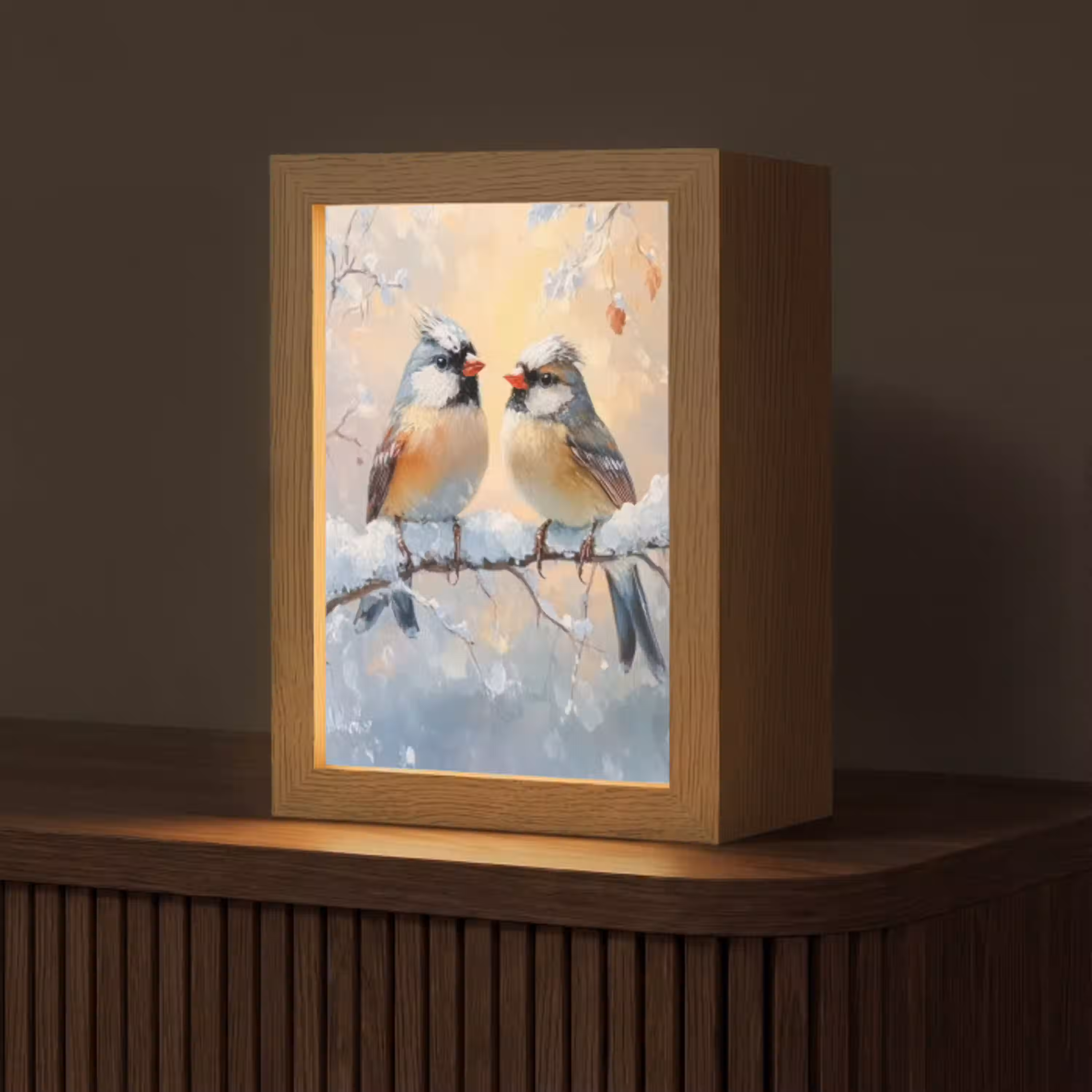 Vogels - Tak - Winter - Sneeuw Light Box met kabel (Tafellamp) klein -z3d_website