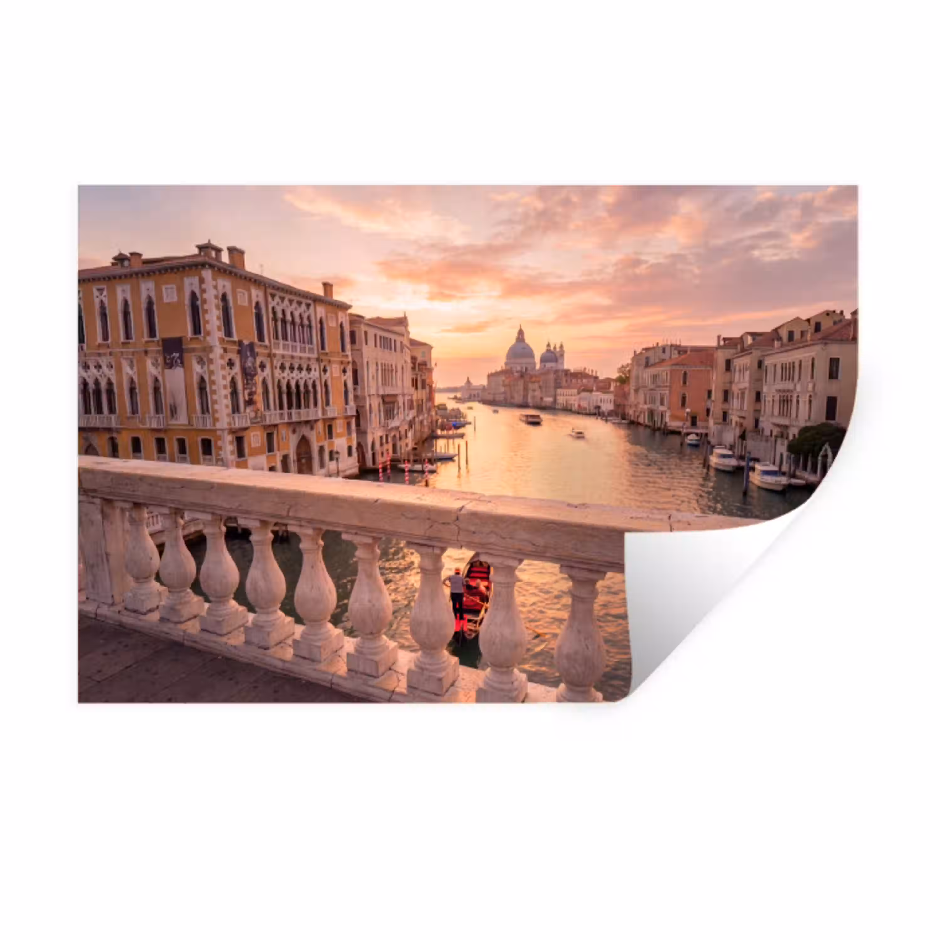 Stad - Venetië - Kanaal - Zonsopgang - Architectuur - Goud Muursticker klein -3d