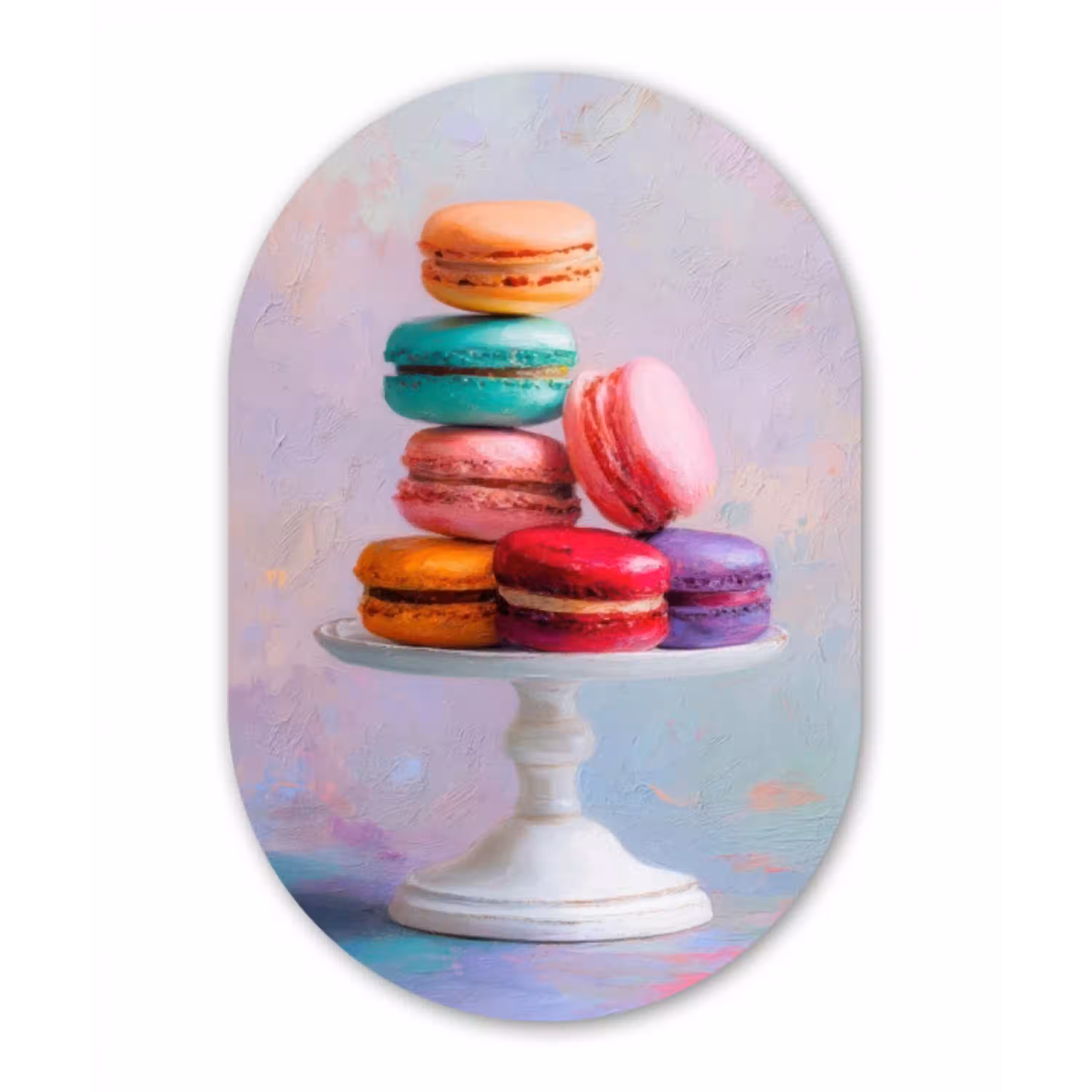 Macarons - Schaal - Pastel - Kleurrijk Wandcirkel Ovaal Aluminium middel -3d