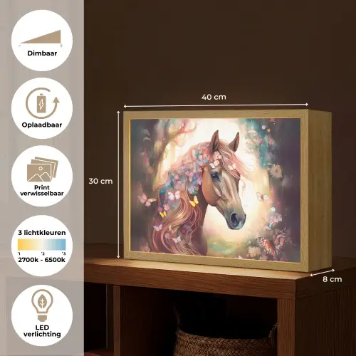 Paard - Natuur - Bloemen - Vlinders - Bos Light Box met batterij (Wandlamp kind) middel -USP_websiteoverzichtNL