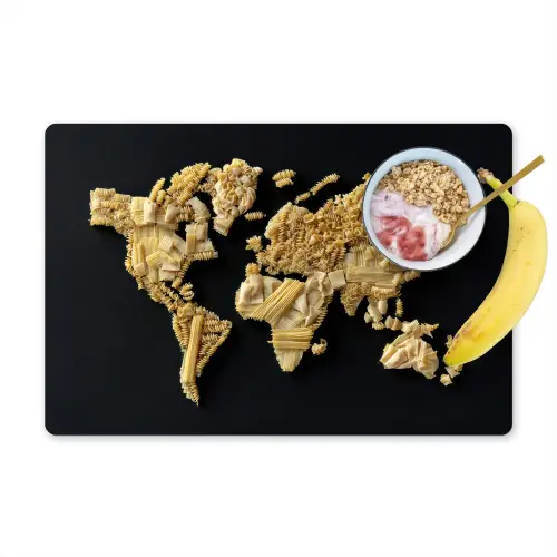 Wereldkaart - Pasta - Zwart Placemat vinyl groot -zzzproduct_Kitchenyeah-website