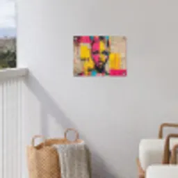 Vrouwengezicht - Krantenpapier - Abstract - Roze tuinposter los doek klein -sfeer8