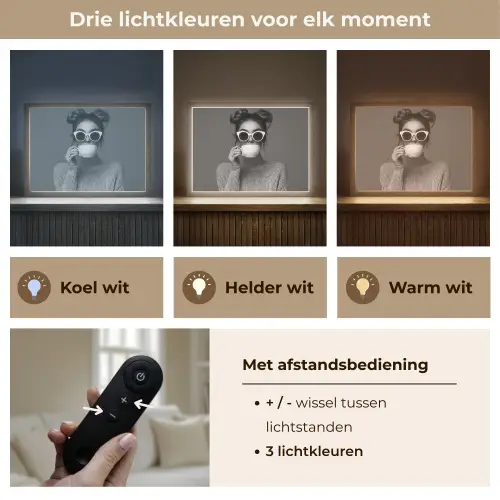 Vrouw - Koffie - Zwart - Wit Light Box met batterij (Wandlamp) middel -USP_lichtkleurNL