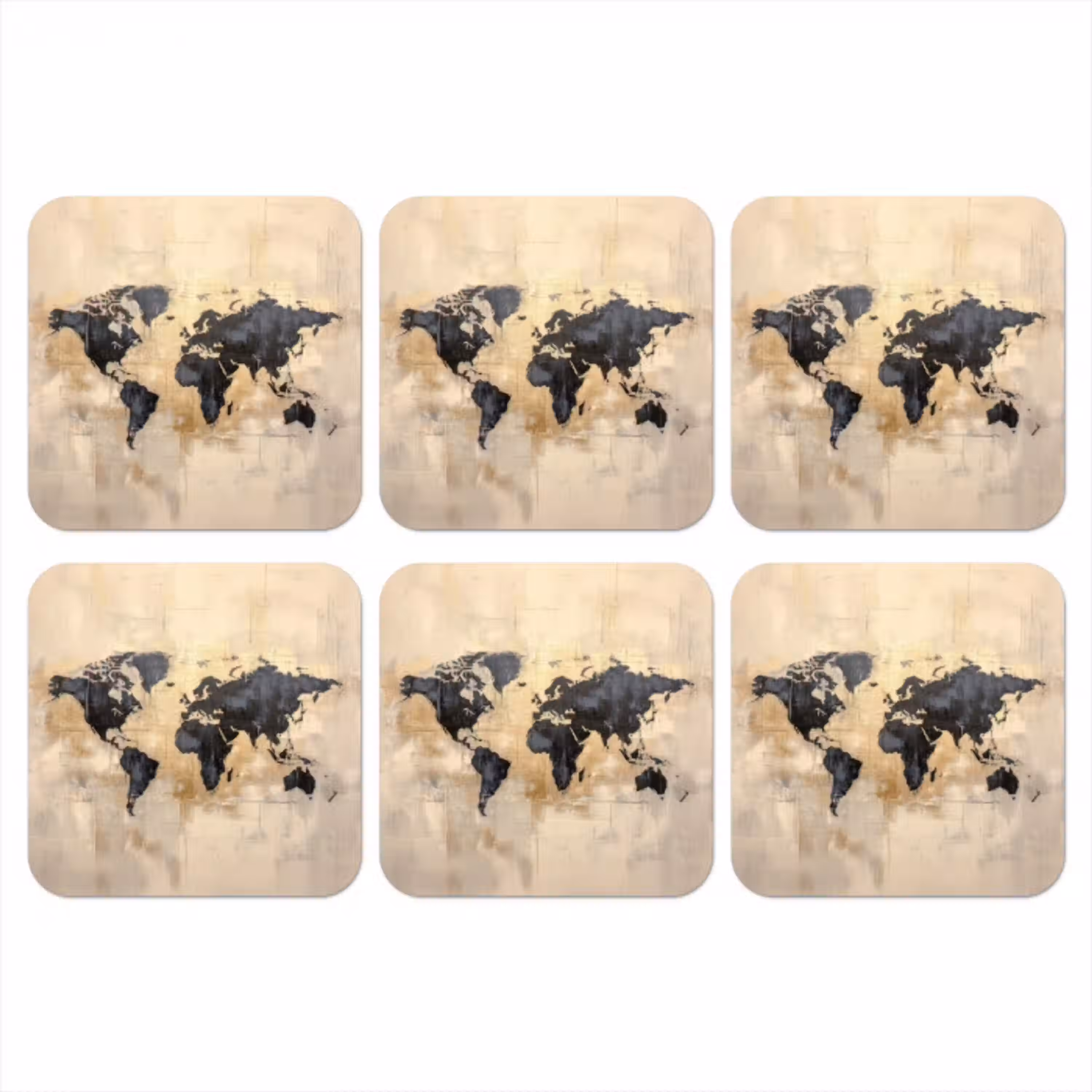 Wereldkaart - Goud - Zwart - Abstract onderzetter kurk middel -3d