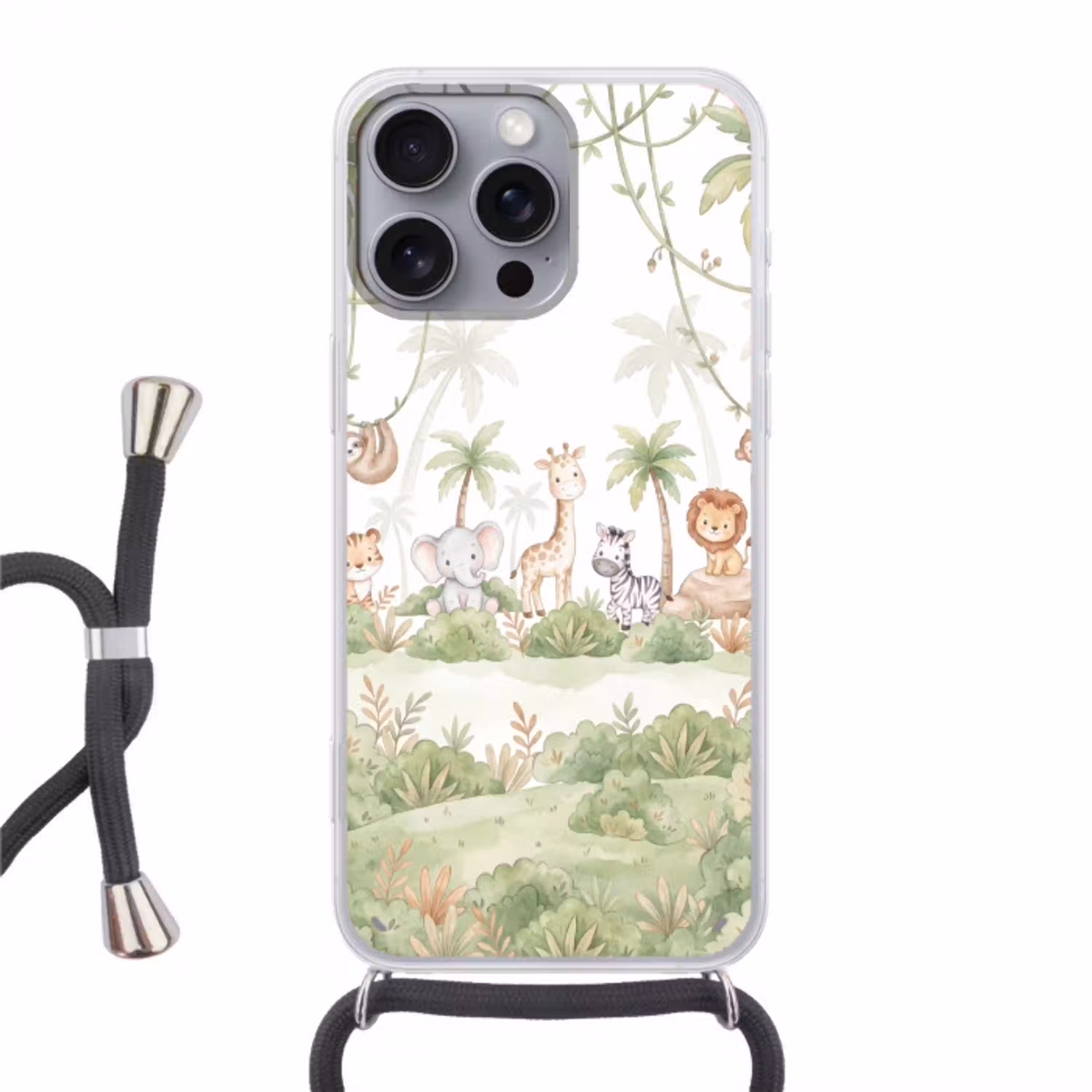 Dieren - Jungle - Pastel Hoesje iPhone 16 Pro Max met koord klein -3d