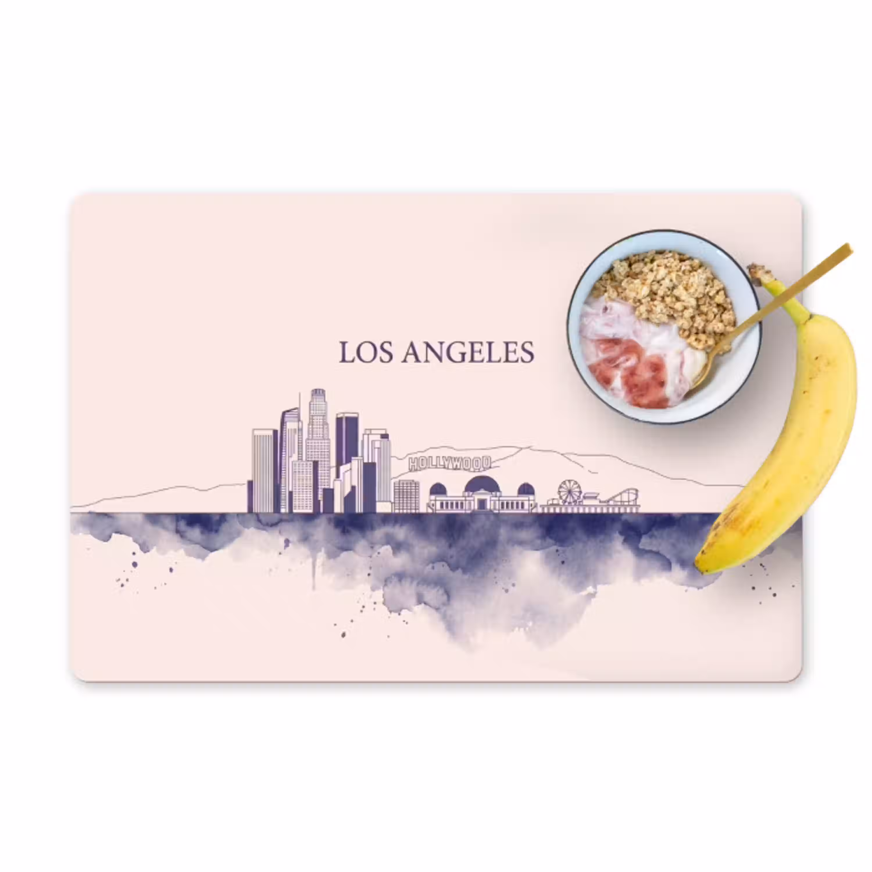 Los Angeles - Skyline - Architectuur - Aquarel - Blauw Placemat vinyl groot -zzzproduct_Kitchenyeah-website