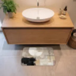 Abstract - Cirkel - Modern - Beige - Zwart - Minimalistisch Badmat klein -sfeer1