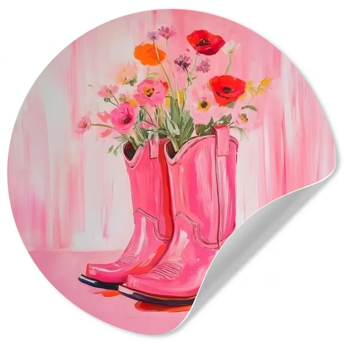 Roze - Bloemen - Cowboy Wandcirkel behangsticker klein -3d