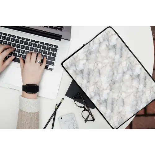 Grijs - Marmer - Gedetailleerd laptophoes neopreen klein 279 -bureau