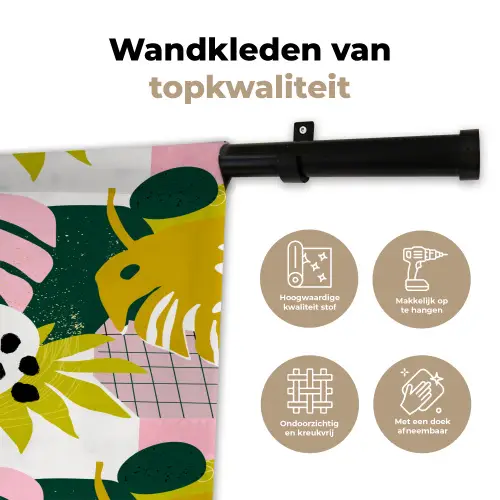 Tropisch - Bladeren - Jungle - Roze - Groen Wandkleed katoen klein 269 -sfeer2