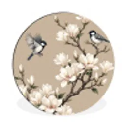 Oosters - Vogels - Beige Wandcirkel aluminium klein -3d