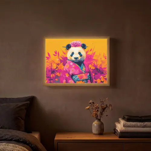 Kimono - Roze - Panda - Bloemenkroon Light Box met batterij (Wandlamp) middel -sfeer4
