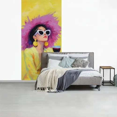 Vrouw - Hoed - Paars - Wijn fotobehang vinyl groot -slaapkamer