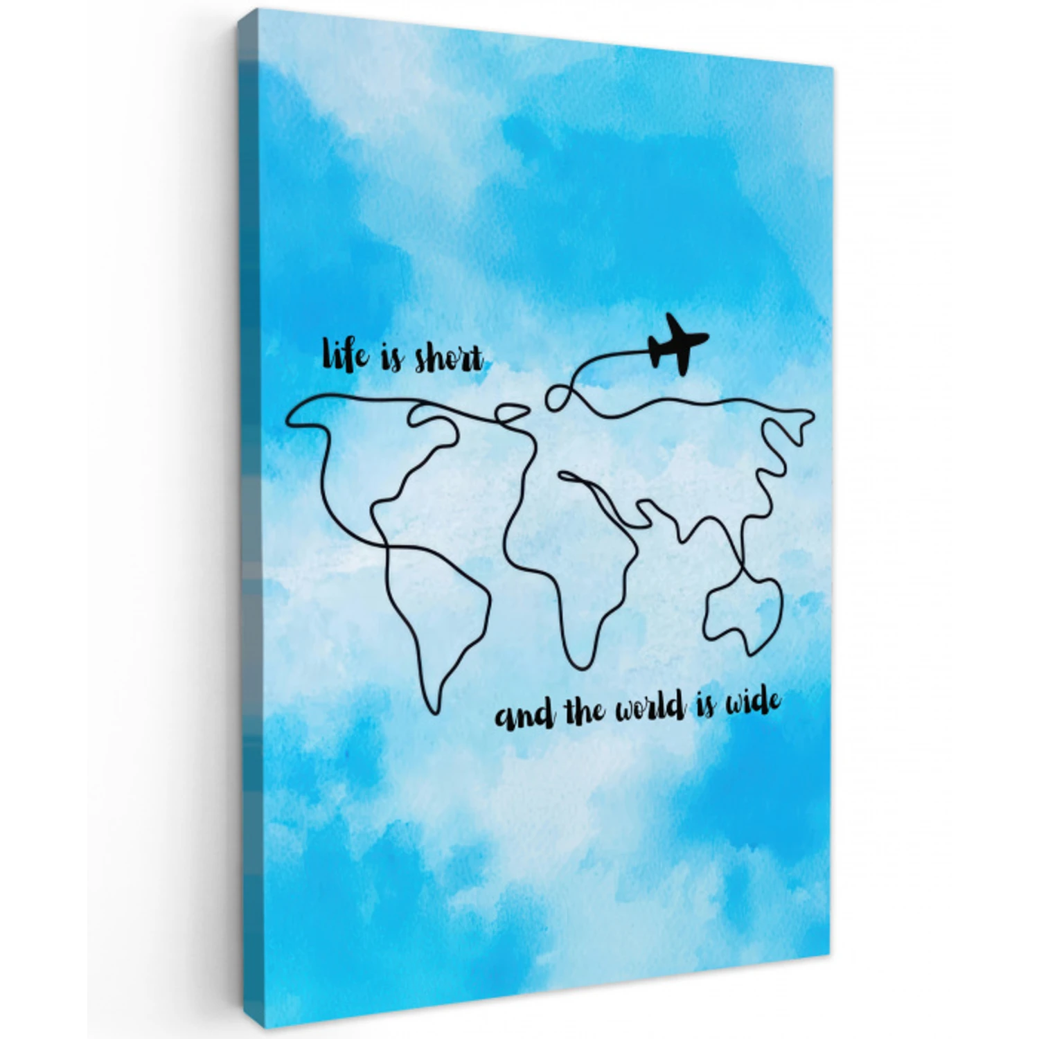 Blauw - Quote - Wereldkaart Tuinposter op houten frame 2 cm dik middel -3d