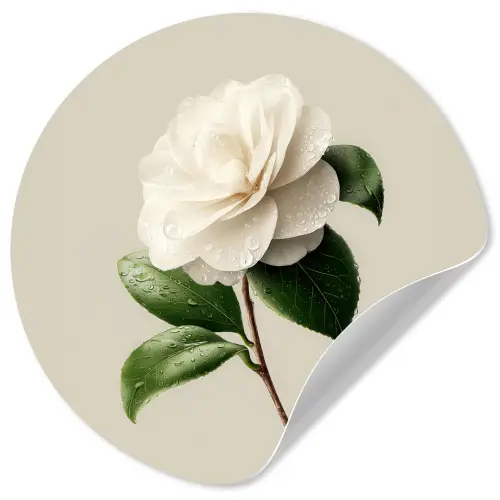 Cameliabloem - Wit - Groen Wandcirkel behangsticker klein -3d