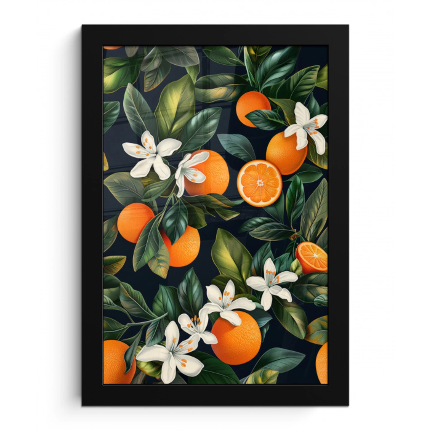Sinaasappels - Bloesems - Bladeren - Tropisch fotolijst zwart zonder passe partout klein -3d